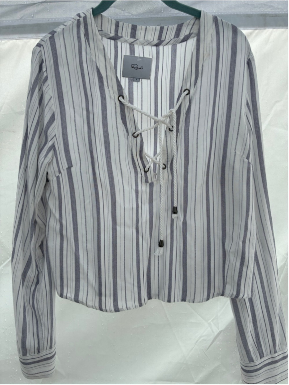 Women's Rails White & Gray stripped Lace-Up Blouse S